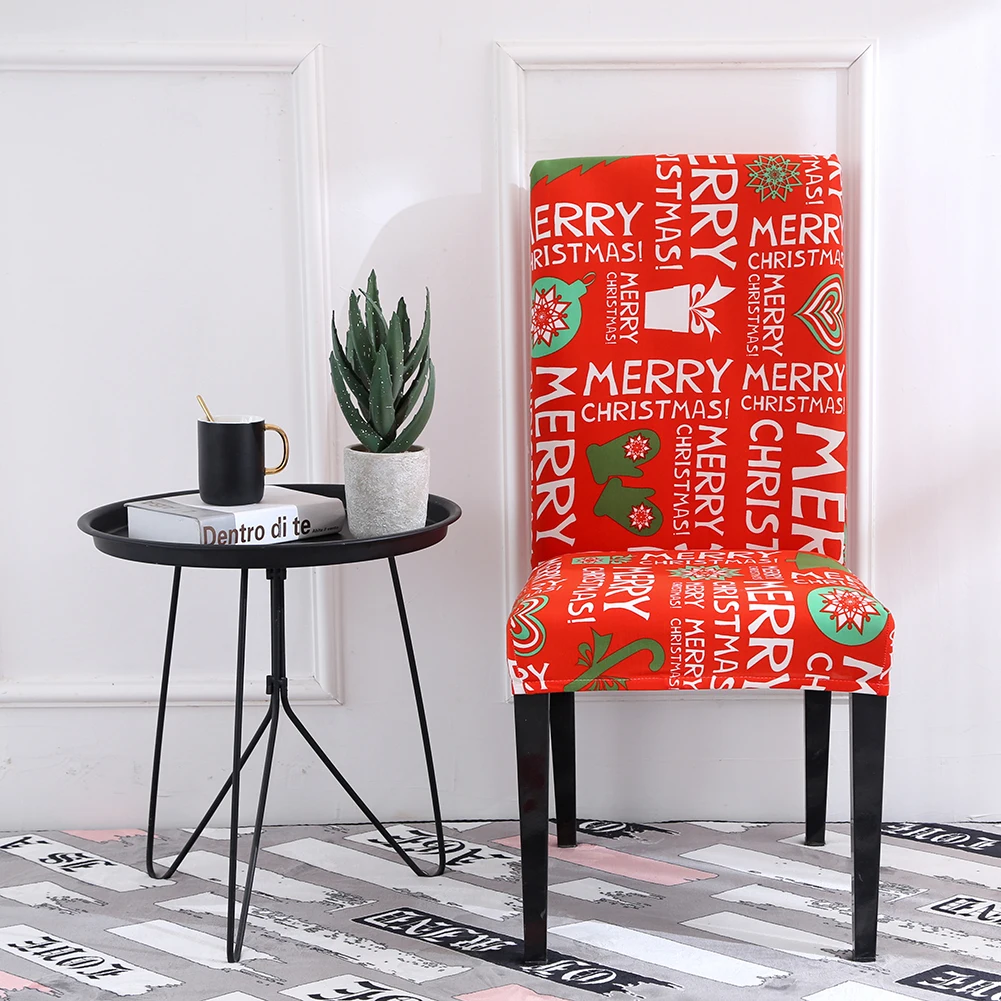 

2pcs Xmas Elastic Dining Room Seat Chair Covers Christmas Chair Cover Stretch Slipcovers For Christmas Banquet Party Decor