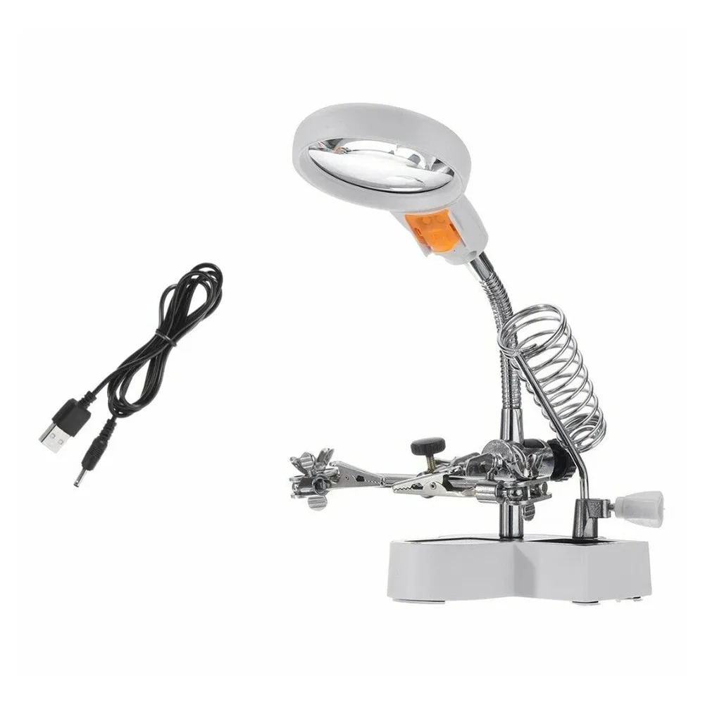 

Desk Lamp Desktop Magnifier Helper Welding Iron Bracket With LED Light