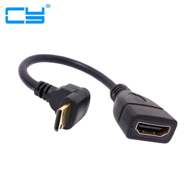 

90 градусов вниз правый угловой мини HDMI-совместимый штекер к HDMI-гнезду адаптер кабель HDTV 10 см черный