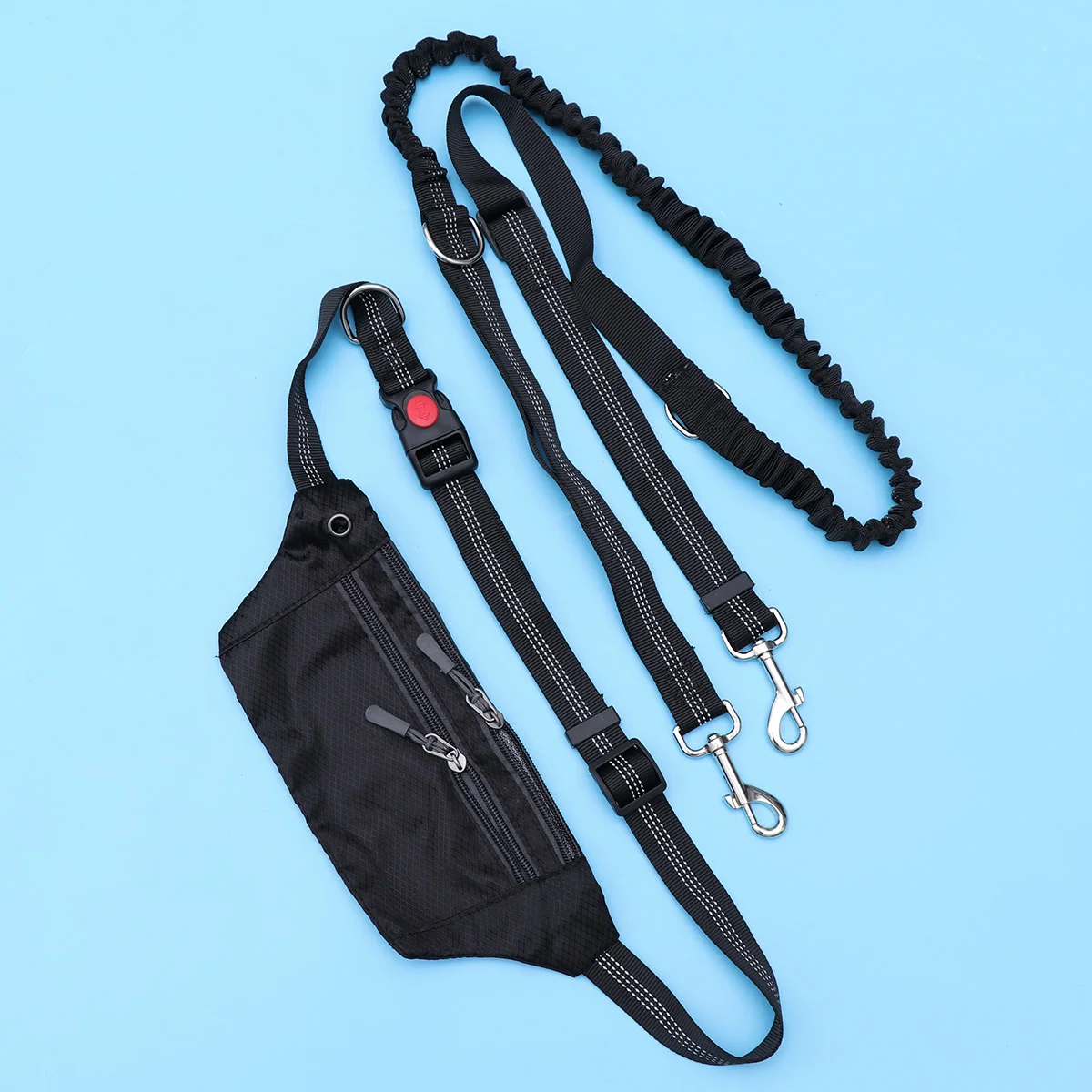 

Hands Free Dog Leash with Waist Pack Absorbing Bungee Dog Leash Kit for Walking Running Training Jogging (Black, Random Zipper)