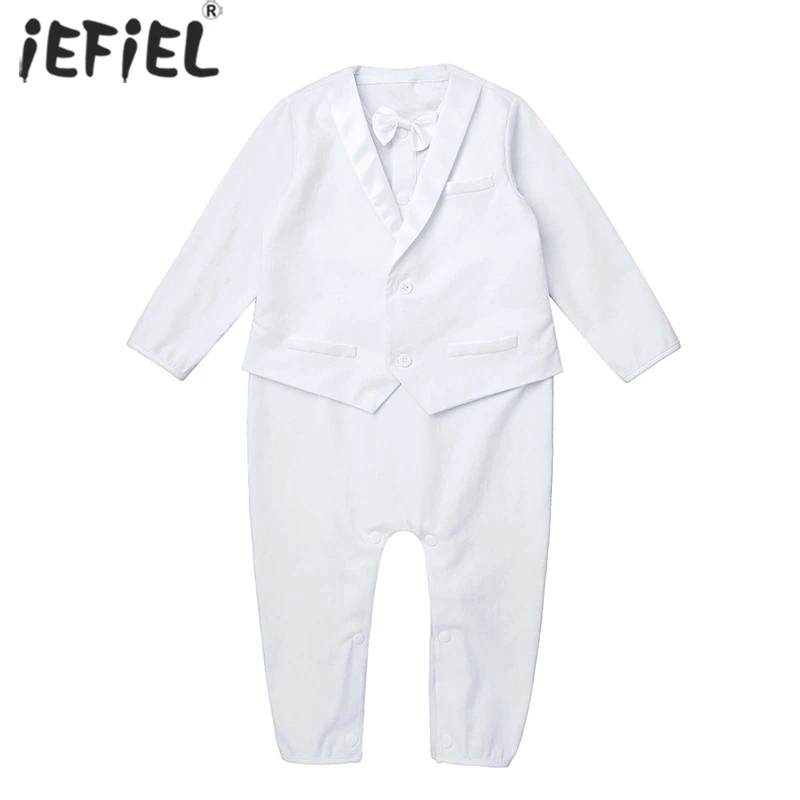 

0-24M Newborn Baby Boy Clothes Gentleman 1st Birthday Suit RomperJumpsuit Infant Christening Outfit with Bow Tie Baptism Costume