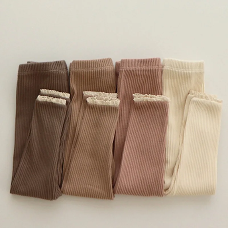

Baby Pants 2022 Knitted Candy Color Bottoms Outfits Toddler Girls Ribbed Leggings Striped Casual Trousers