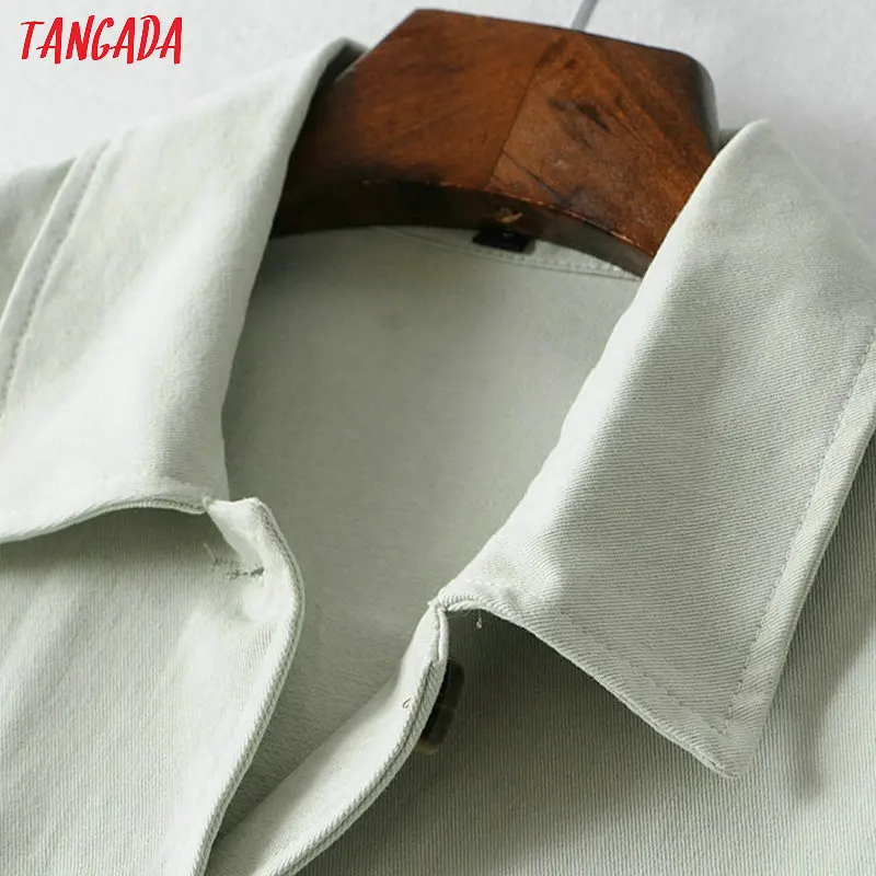 Tangada Женская шикарный зеленый куртка Модные Карманы куртки негабаритных уличная одежда женская верхняя одежда FN104