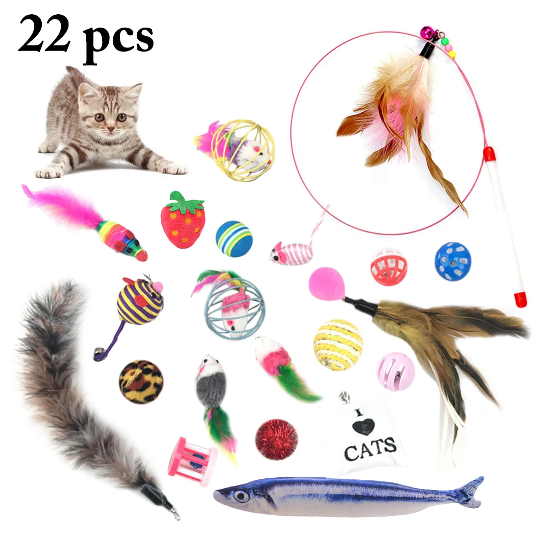 

22PC/Set Toys Variety Pack Cats Funny Mouse Catnip Sisal Balls Gift Value Feather Sets For Small Cat Pet Supplies Toy Set