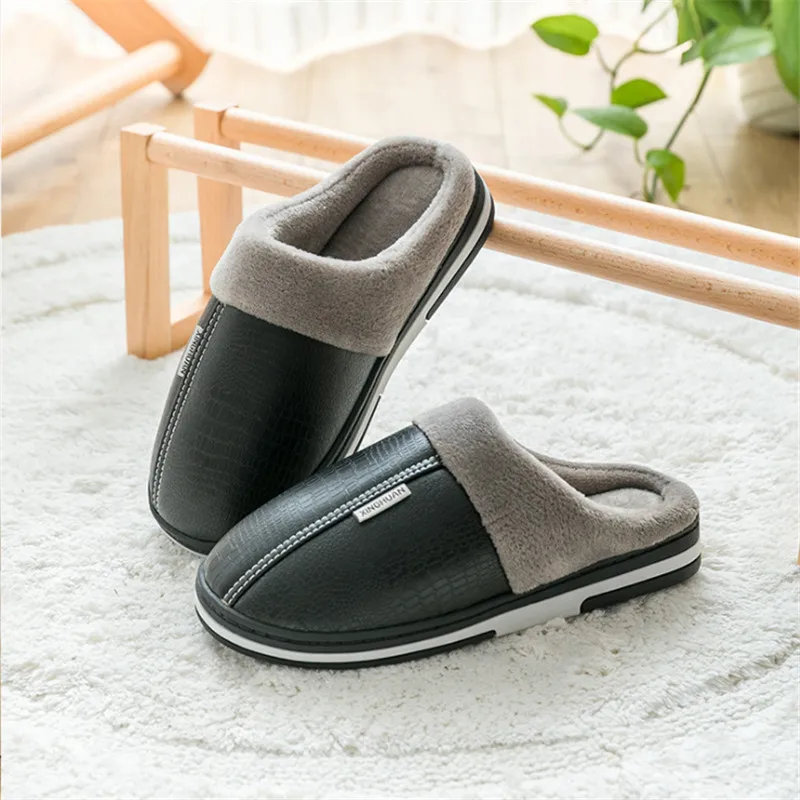 Тапочки мужские из искусственной кожи зимние водонепроницаемые теплые | Обувь