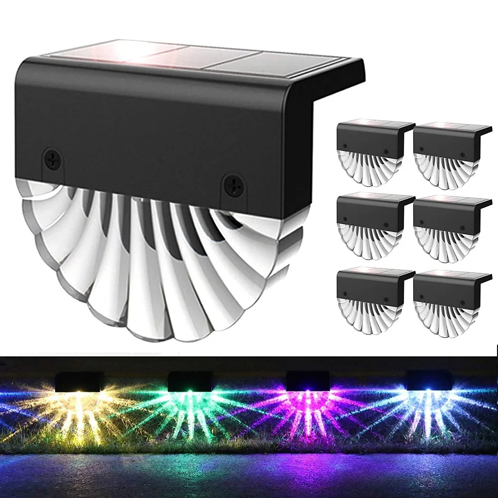 

6pcs LED Solar Step Lights Outdoor Waterproof Solar Lamp RGB+Warmwhite Fence Light for Stair Deck Yard Railing Garden Decor