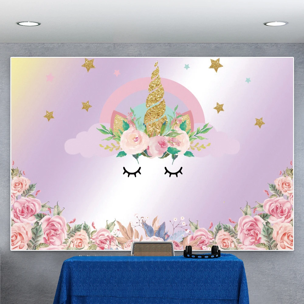 

Yeele Birthday Flowers Unicorn Baby Child Gradient Photography Backdrop Photographic Decoration Backgrounds For Photo Studio