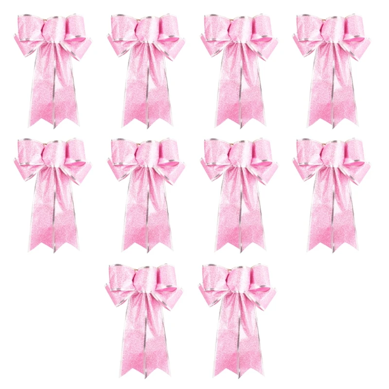 

10Pcs Hair Rubber Christmas Tree 9 Colors Ribbon Bow ,10inch x 8 inch Handmade Hanging Ornaments for Holiday(Gold)