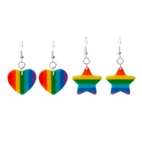 1pair women drop earrings flatback rainbow striped star heart birthday gift girls teens jewelry