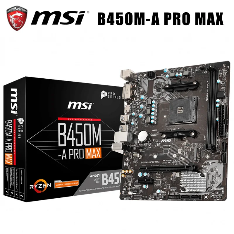 

Разъем AM4 MSI B450M-A PRO MAX материнская плата DDR4 32 Гб PCI-E 3,0 м. 2 SATA3 DVI Настольный AMD B450 плакат-мама AM4 Micro ATX Новинка
