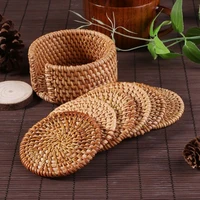 6 pieces of kung fu tea accessories tea coaster set diameter 8101316 cm round tableware placemat tableware rattan coaster