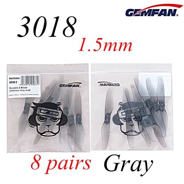 Gemfan ураган 3018 3x1,8 3 дюймов 2 лопастями 1,5 мм/2,0 мм отверстие Т-образная оправа телескопического для дрона с дистанционным управлением с несколькими несущими винтами Запчасти аксессуары - Цвет: 8Pairs 1.5mm Grey