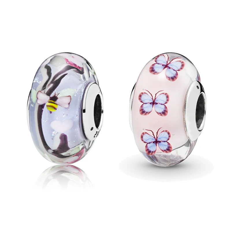 925 стерлингового серебра сад сцена пчела платье с милой бабочкой Розовый Шарм из