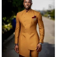 african golden satin slim fit men suits wedding groom tuxedos bridegroom suits front button best man prom blazer jacketpant