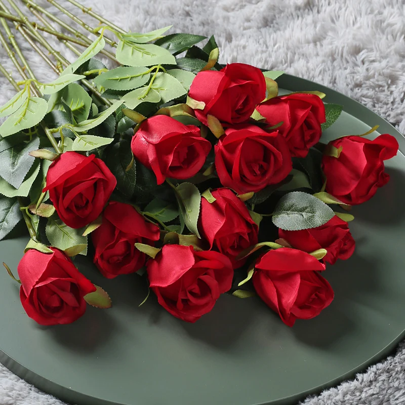 

12Pc Single Branch Silk Rose Artificial Flowers Living Room Decoration Home Bouquet Wedding Flower Arrangement Fake Floral Roses