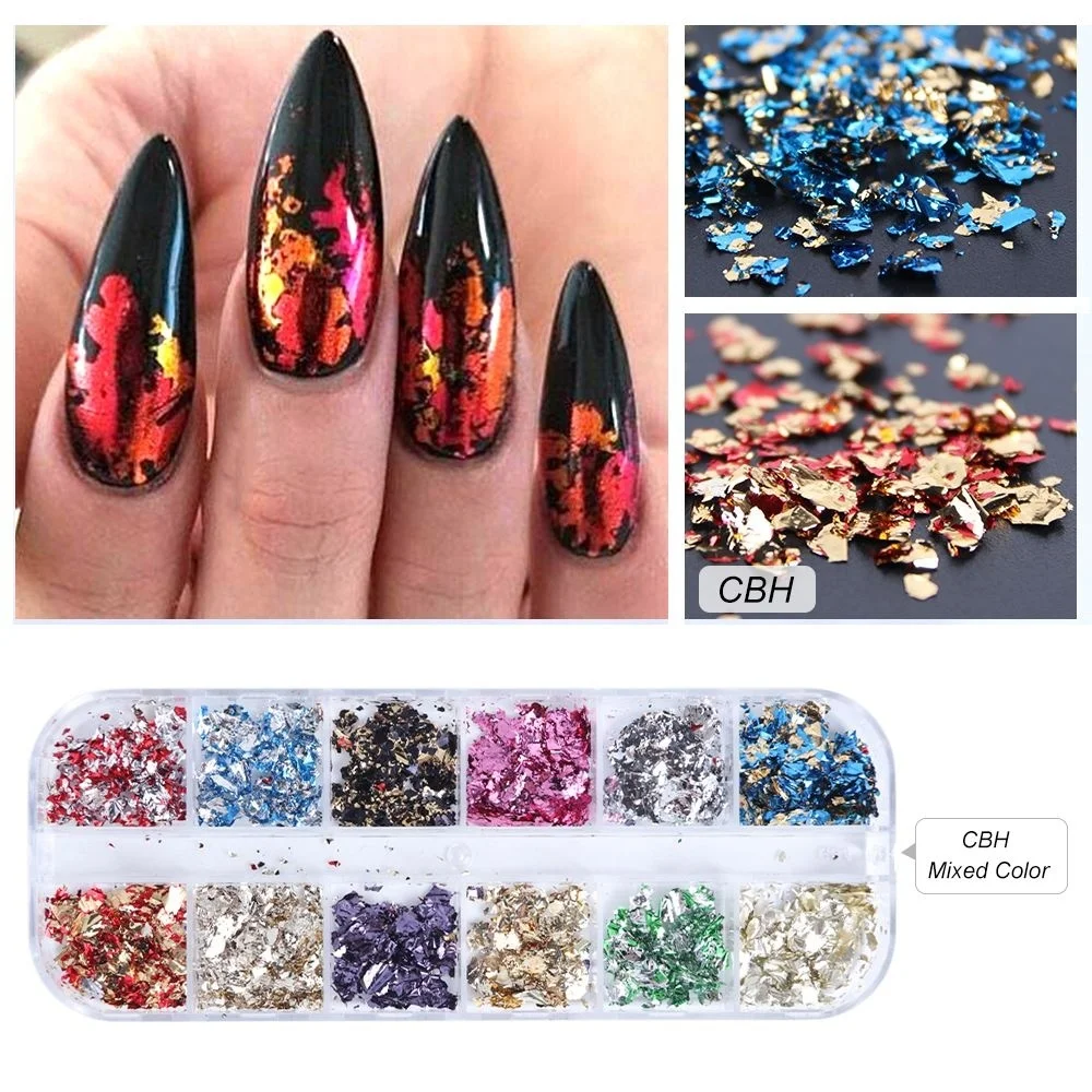 12 сетки/набор лак для украшения золотые наклейки ногтей Серебряный пигмент