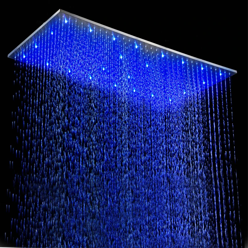 Ceiling LED Shower Head Bathroom Large Rain Panel 304 Stainless Steel Brushed Finish Showerheads 500*1000MM or 400*800MM | Обустройство