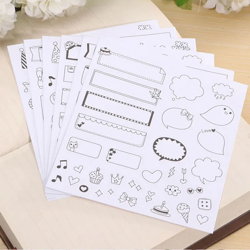 

12 pcs/pack Black Line diy planner decorative paper sticker scrapbooking diary kawaii stationery