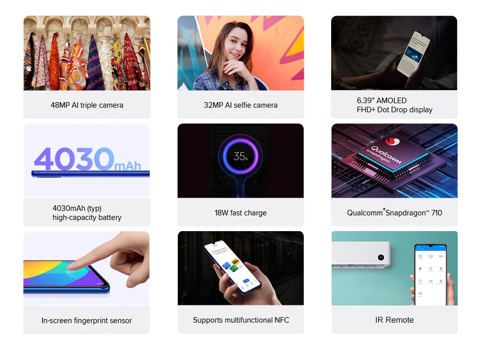 Глобальная версия Xiaomi Mi 9 Lite, 6 ГБ ОЗУ, 64 Гб ПЗУ, Смартфон Snapdragon 710, четыре ядра, 48мп, тройная камера, 4030 мАч, NFC, экран 6,39 дюйма