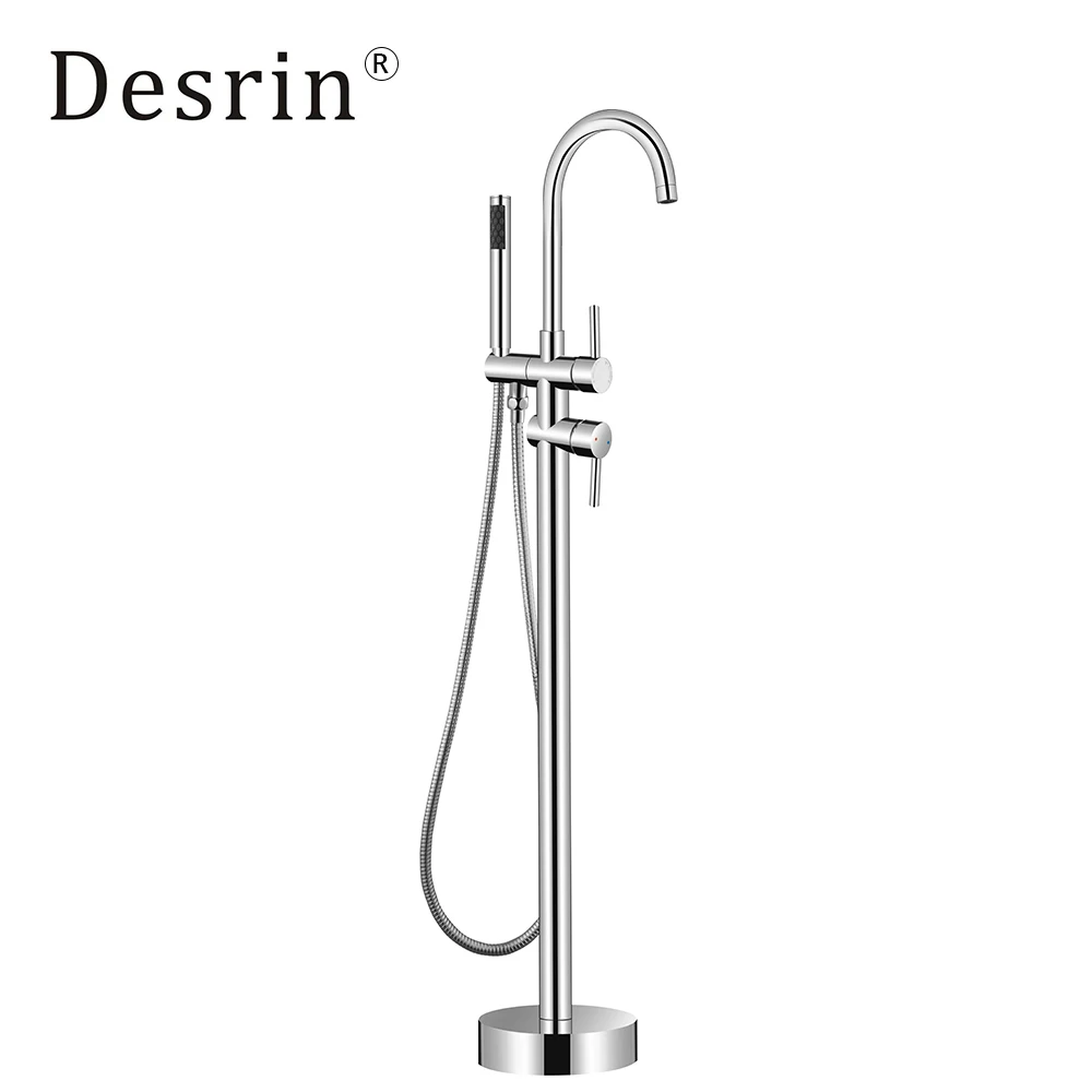 Desrin Ванна латунь двойной режим пол ванной комнаты стенд смеситель матовый черный