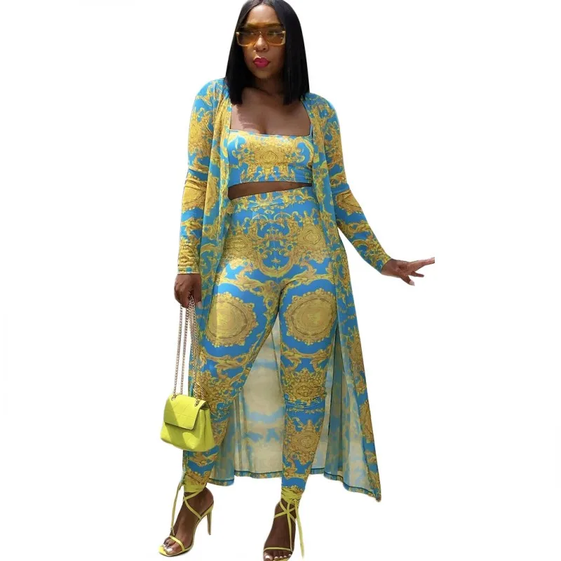 

African Clothes For Women Sets Cardigan Robes And Pant Suit With Tank Autumn New Fashion Print Streetwear Casual Africa Clothing