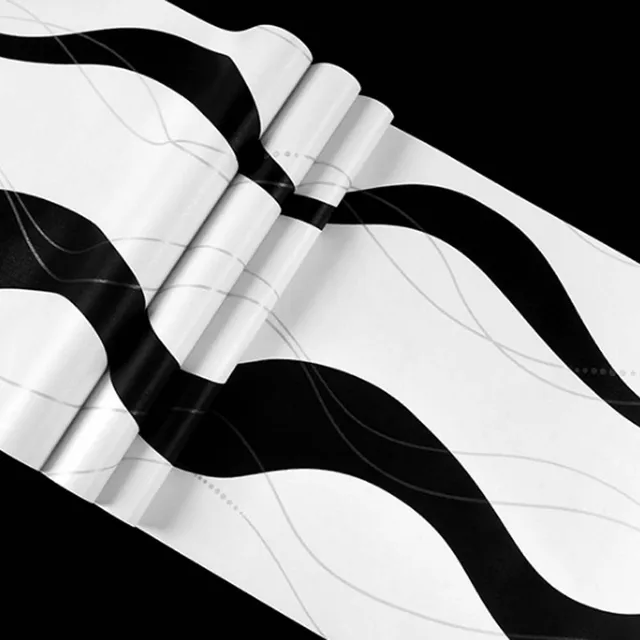 Q QIHANG Современные Геометрические большие Волнистые рисунки черные белые  вертикальные полоски для спальни из ПВХ бар караоке гостиница рулон обоев  5,3 м2 | AliExpress