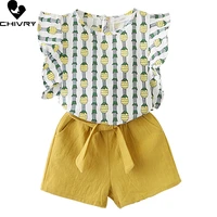 two piece girls clothing sets summer 2022 baby girl pineapple print o neck t shirts tops with shorts kids clothes suit