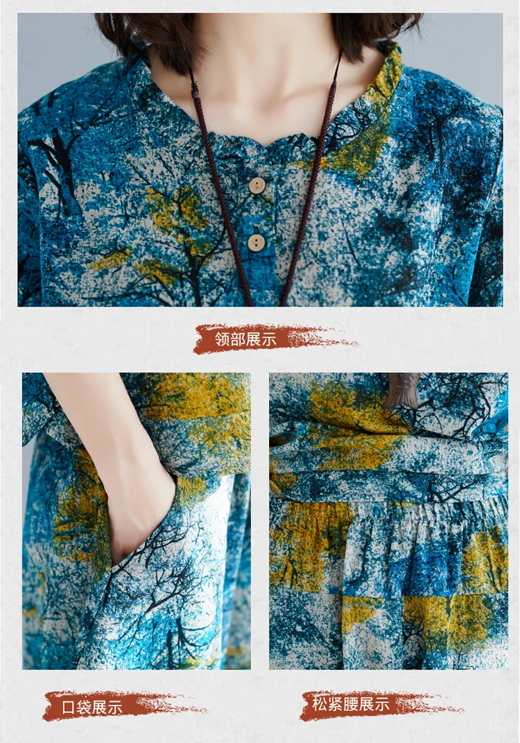 

Literary Women Two Piece Outfits Summer Cotton Linen 2 Peice Set Women Matching Sets Womens Clothing Women's Tracksuits