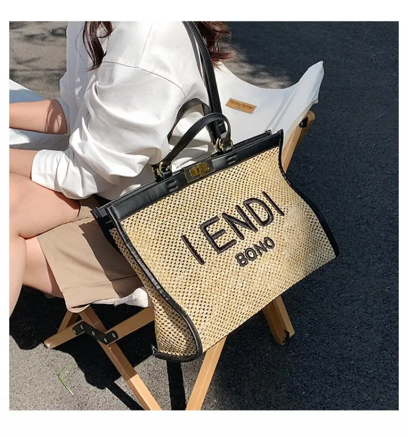 

Роскошная дизайнерская брендовая Плетеная соломенная сумка на плечо, Новая модная женская сумочка, женские сумки большого размера для поку...