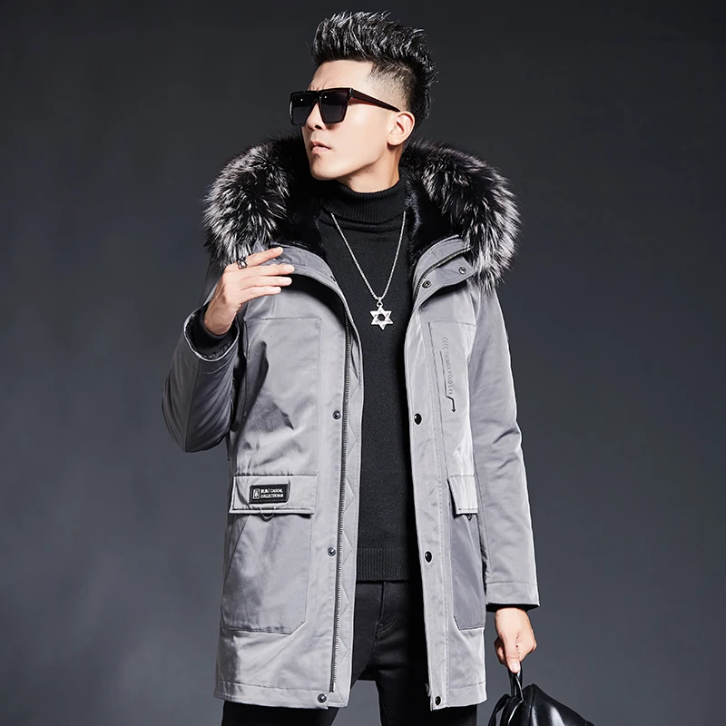 Парка мужская зимняя с капюшоном и воротником из меха норки средней