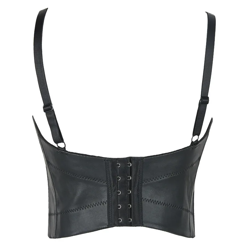 Wriufred PU leather sling tube top bra women large size bralette hollow out sexy underwear women's slim evening gown lingerie