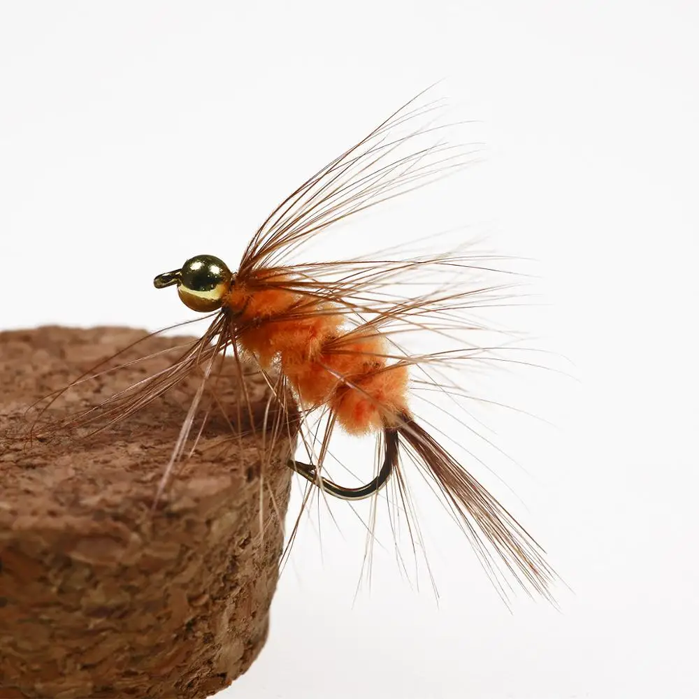 Wifreo 6 шт. 10 # бусины головки коричневые Hackle оранжевые шерстяные черви насекомые