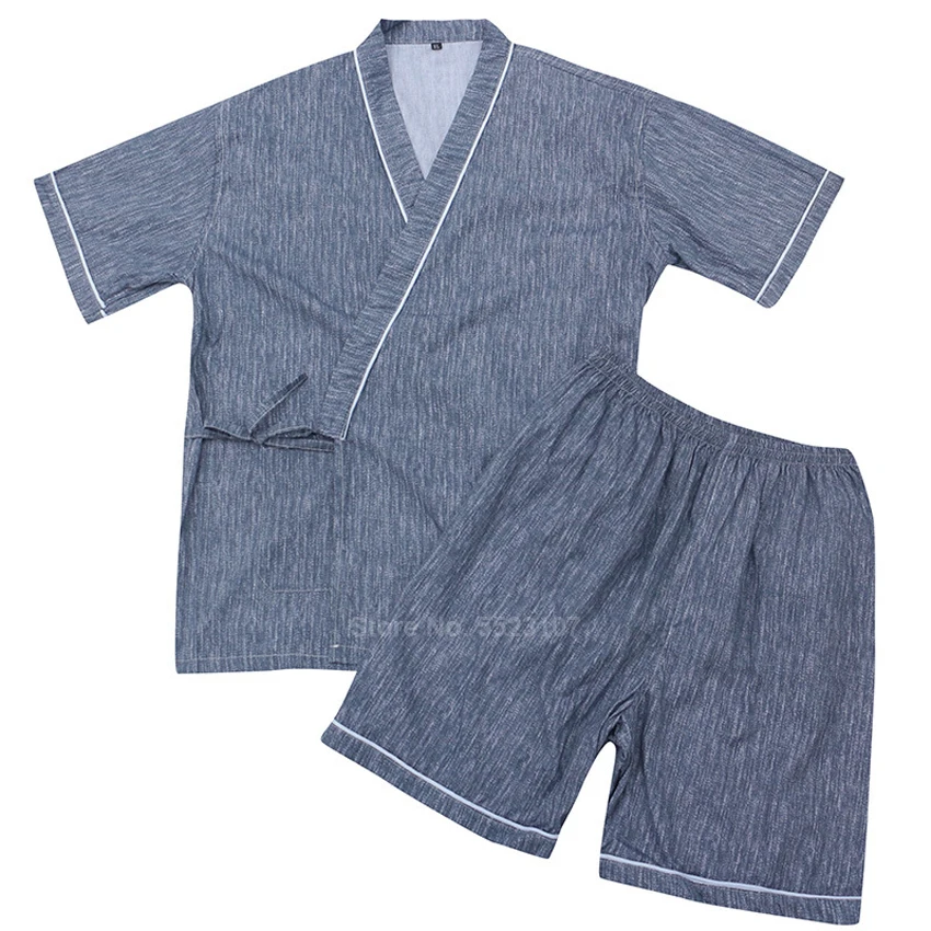 

2020 Summer Pajamas Set For Women Short Sleeve Japanese Style Kimono Sauna Message Cotton Loose Men Sleepwear Pyjamas For Couple