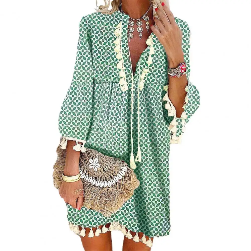 

Женское богемное платье с рукавом 3/4 и цветочным принтом