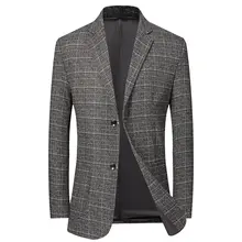 Men Blazer Brand British Style Comfortable Fabrics Men's Slim Fit Wild Suit Fashion Prom Lattice Blazer Male (3)