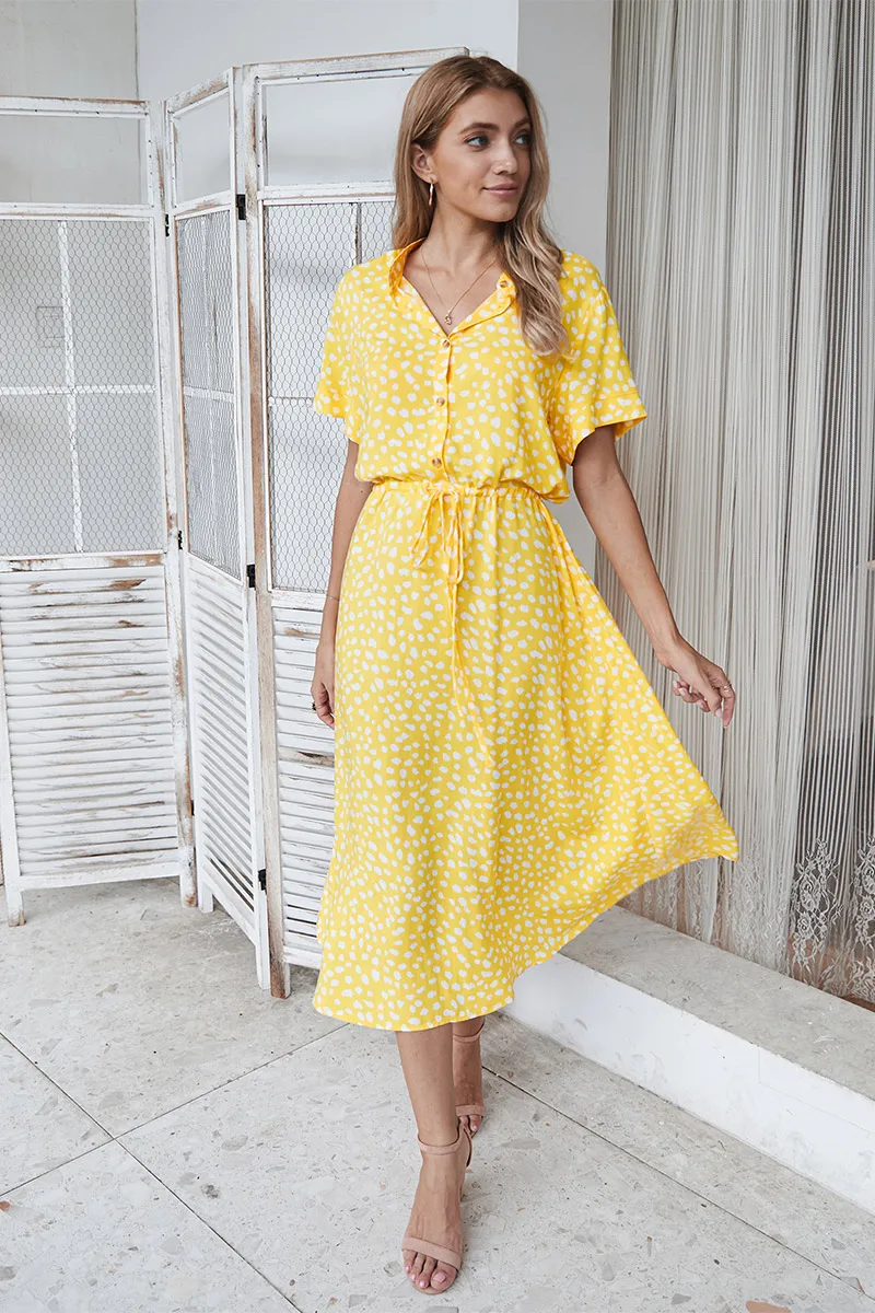 

Polka Dot Dress Women 2021 Summer Beach Boho Casual Elegant Party Green White Long Shirt Dresses Sundress Plus Size