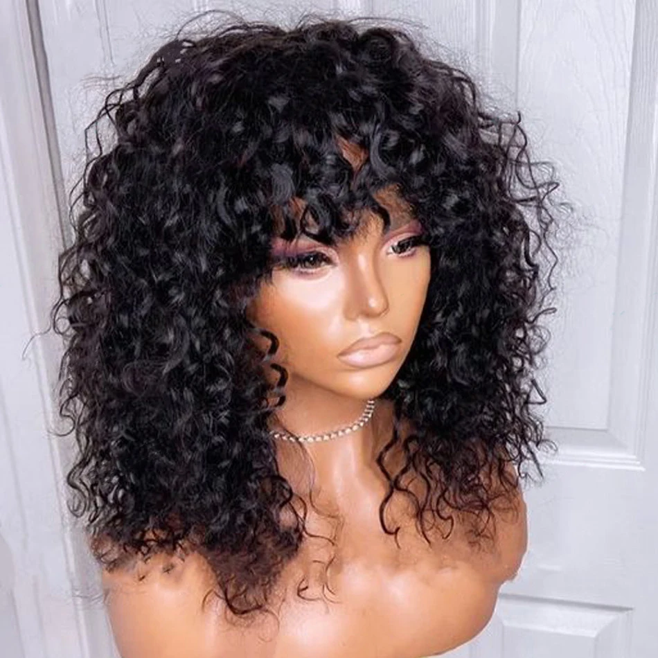 

Loose Deep Wave Wig Full Machine Made Human Hair Wigs With Bangs Remy Brazilian Deep Wave Wig For Women VSHOW HAIR