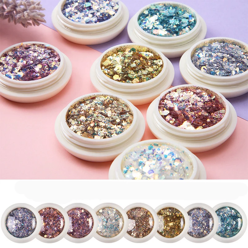 Блестящие хлопья для ногтей в форме русалки 3D шестиугольные Красочные Блестки