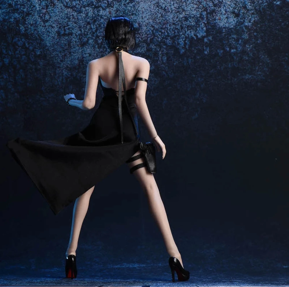 

Spot vstoys 18XG14 1:6 sexy Ada Wong big skirt dress suit, 1/6 black and red backless long dress.