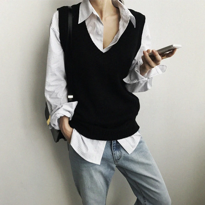 BGTEEVER новый осенне-зимний женский свитер с v-образным вырезом без рукавов