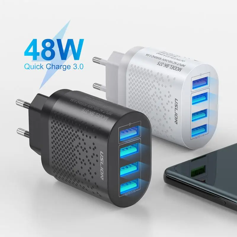 

4 USB Charger Quick Charge 3.0 4 Port Fast Charging Wall Adapter For IPhone 12 11 X Xiaomi Samsung Huawei Mobile Phone Charger