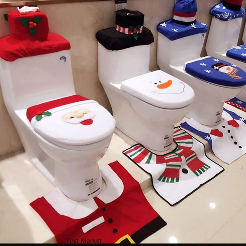 

1Set Christmas Santa Toilet Seat Cover Carpet Home Decoration Christmas Toilet Case Bathroom Mat Xmas Decorative Gifts