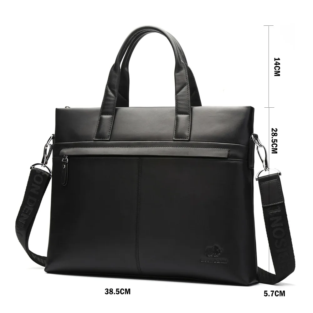 Bison Denim Black Business Casual Genuine leather Men Business Briefcases Travel Laptop Handbag For Men Messenger Shoulder Bags
