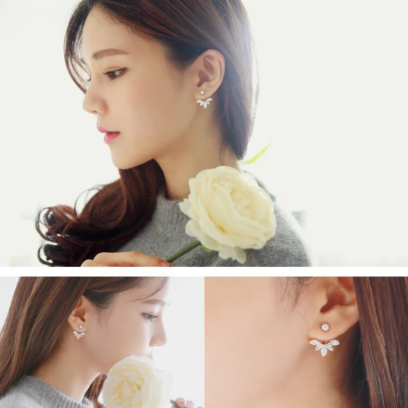 Zircon Crystal Ear Cuff Clip Leaf Stud Earrings For Women Piercing Fine Jewelry Ladies Gifts Accessories | Украшения и аксессуары