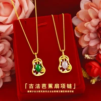 fashion 24k gold necklace pendant for women green emerald pendant stone jewlery chalcedony jade gemstone gold chain choker gifts