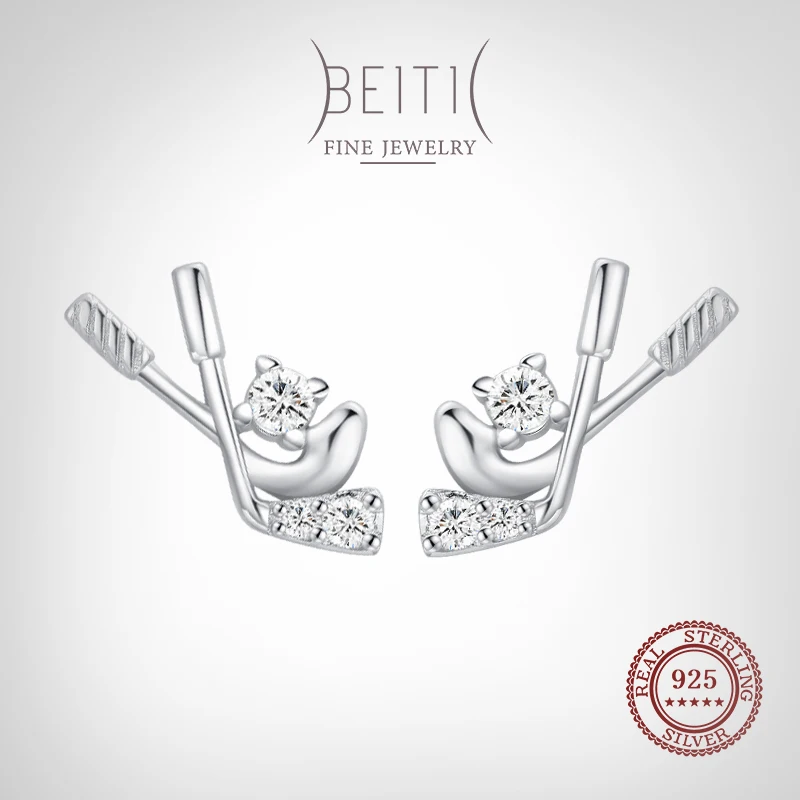 

Beitil Genuine 925 Sterling Silver Fashion Charm Hockey Shape Cubic CZ Stud Earrings For Women Girls Party Accessories Jewelry