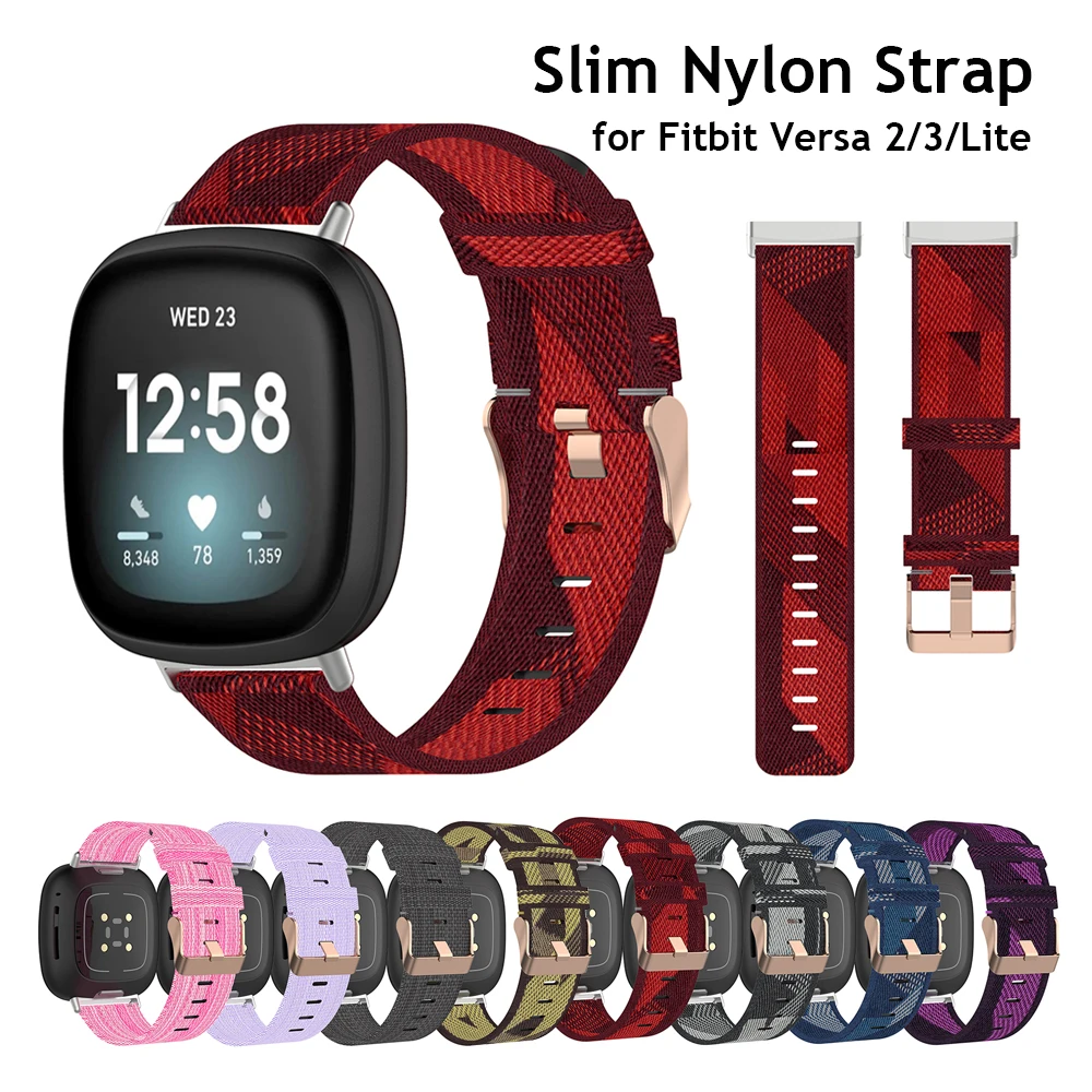 

Slim Nylon Band for Fitbit Sense Woven Fabric Sport Red Wristband for Fitbit Versa 2/3/Lite Replacement Strap with Metal Buckle