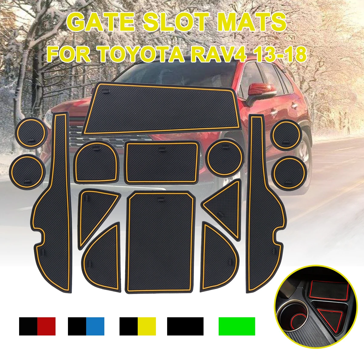 

For Toyota RAV4 2013-2018 15pcs Anti-Slip Gate Slot Mat Rubber Coaster Accessories for RAV 4 2013 2014 2015 2016 2017 2018
