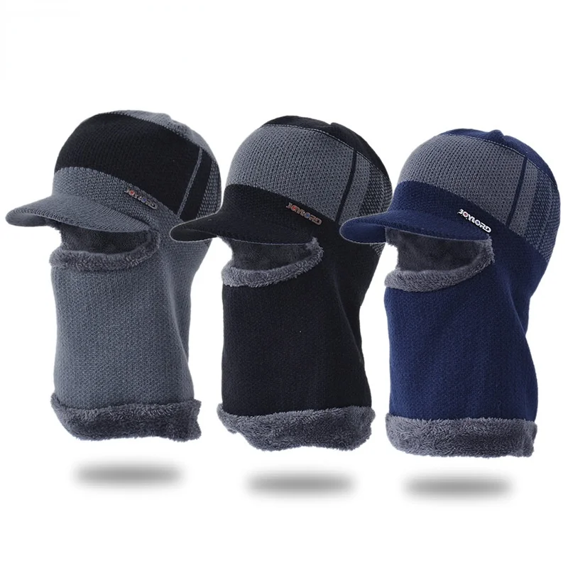 

Зимние шапки для мужчин вязаный плюшевый плотный теплый слюнявчик сиамская шапка женский ветрозащитный шарф шапка короткий женский шарф ц...