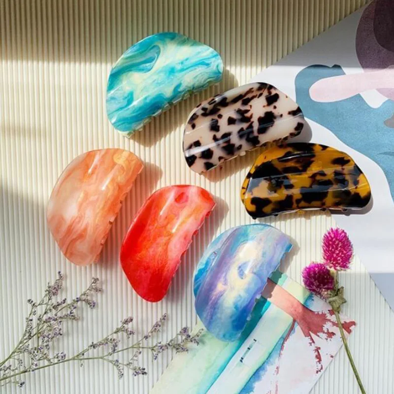 

Simple Vintage Hair Clips Women Girls Half Round Hair Claws Colorful Acetate Hair Clamps Claw Crab Fashion Hair Accessories Gift